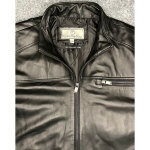 Leather Bomber Jacket XL Black Boston Harbour New Zealand Lamb Racer Moto
